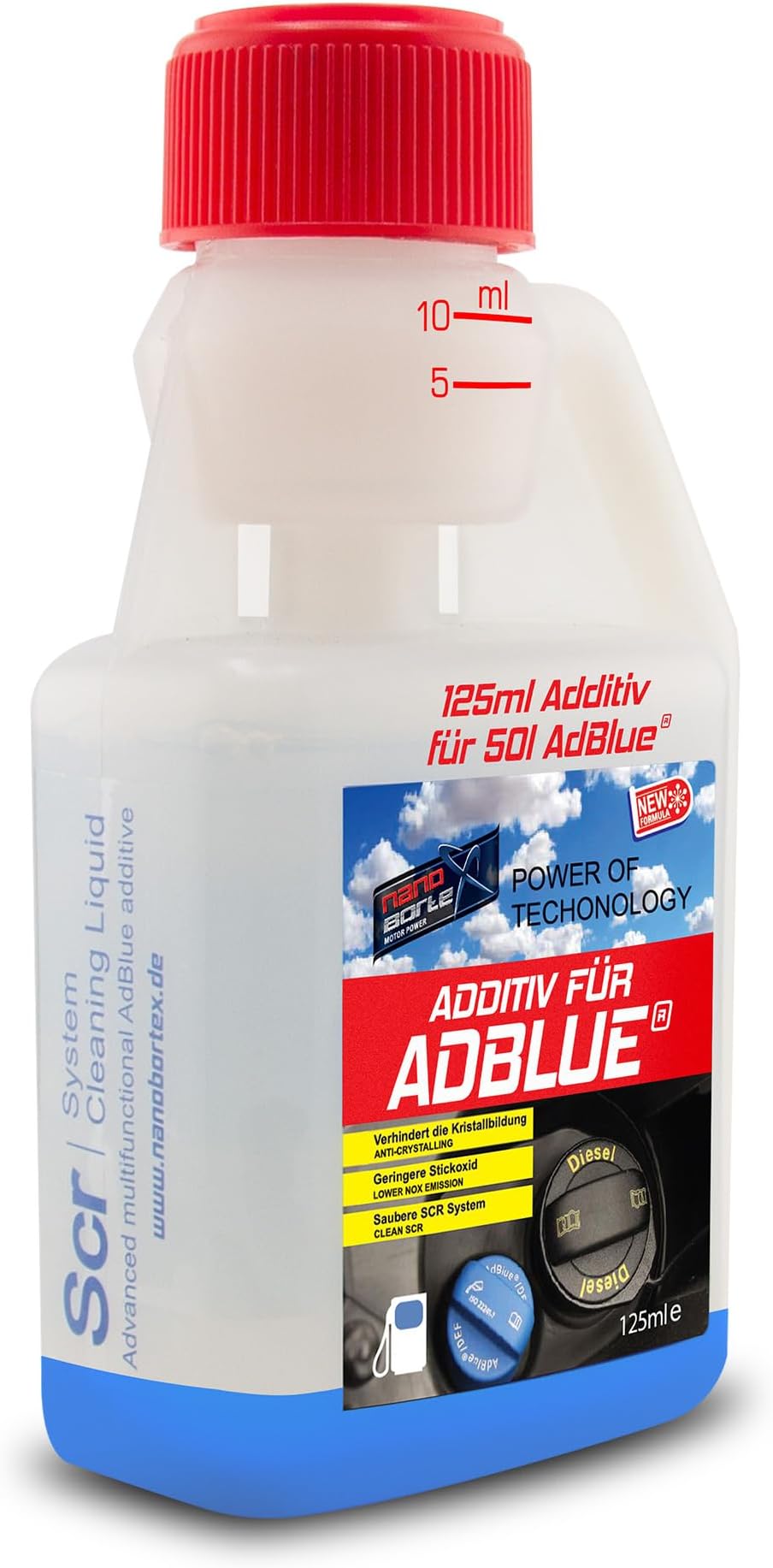 NanoBorTeX Additive for AdBlue® - SCR Cleaner Against Crystal Formation and Cleans the SCR System, Improves the Performance of the Catalyst and Ensures Effective Exhaust Gas Cleaning - 125 ml for 50 L
