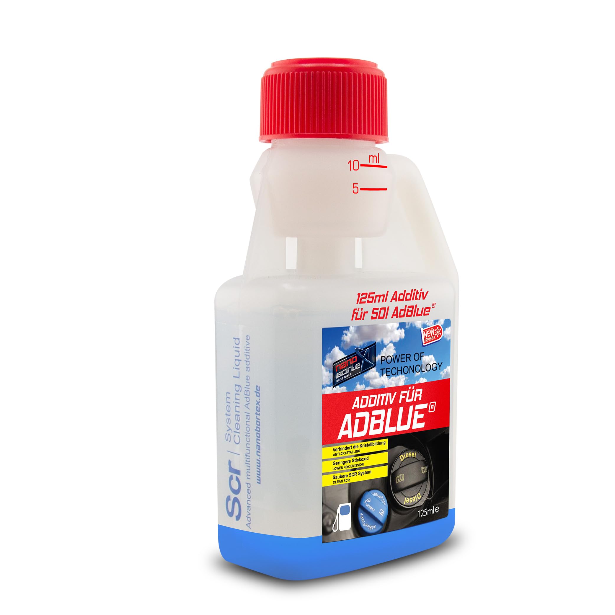 NanoBorTeX Additive for AdBlue® - SCR Cleaner Against Crystal Formation and Cleans the SCR System, Improves the Performance of the Catalyst and Ensures Effective Exhaust Gas Cleaning - 125 ml for 50 L