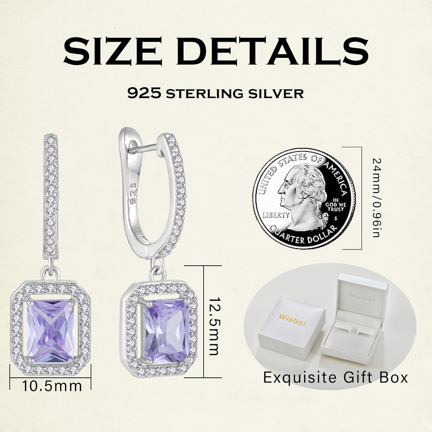 Women's Solitaire Dangle Drop Earrings 925 Sterling Silver Pure Square Huggie Earrings Hoop Dangle Drop Earrings Jewelry Gift