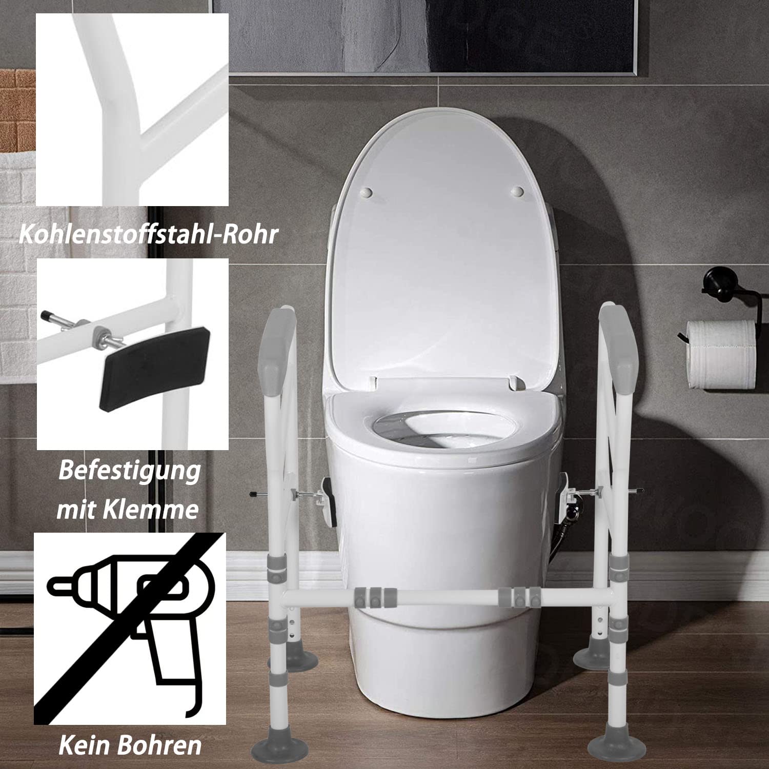 Supporto WC regolabile in altezza, supporto per WC senza foratura, supporto per WC per anziani, disabili e donne incinte