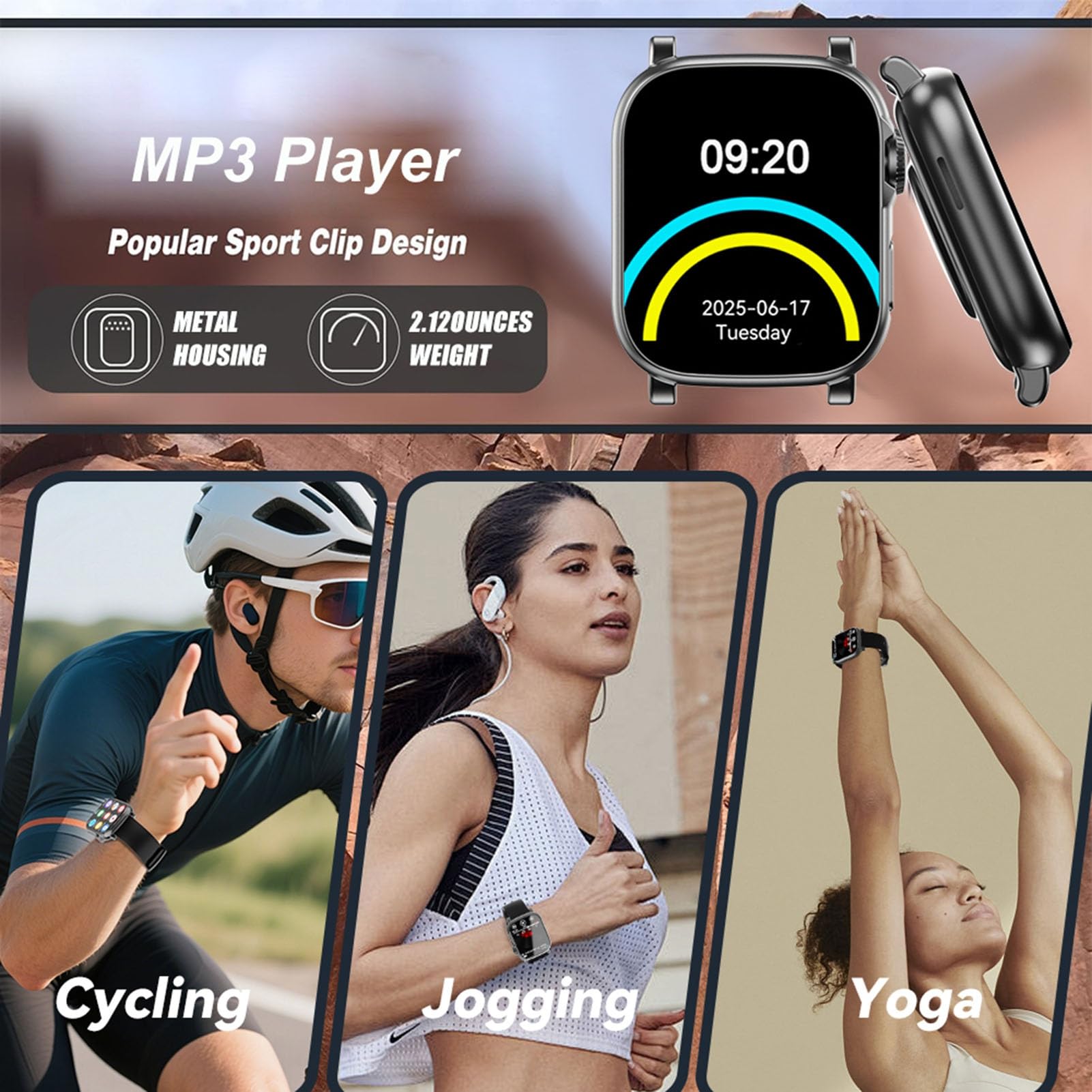 Tosuny Lettore MP3 Indossabile con Bluetooth 5.4, Lettore Musicale Portatile con Touchscreen e Band da Polso da 2", Altoparlante Integrato, E-book, Registratore Vocale, Contapassi, (16G)