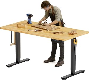 FLEXISPOT Electric Adjustable Workbench, 55x28 Inches Ergonomic Worktable for Garage, Workshop, Office and Home, Spacious Desktop for Woodworking Sewing and Crafts, Maple