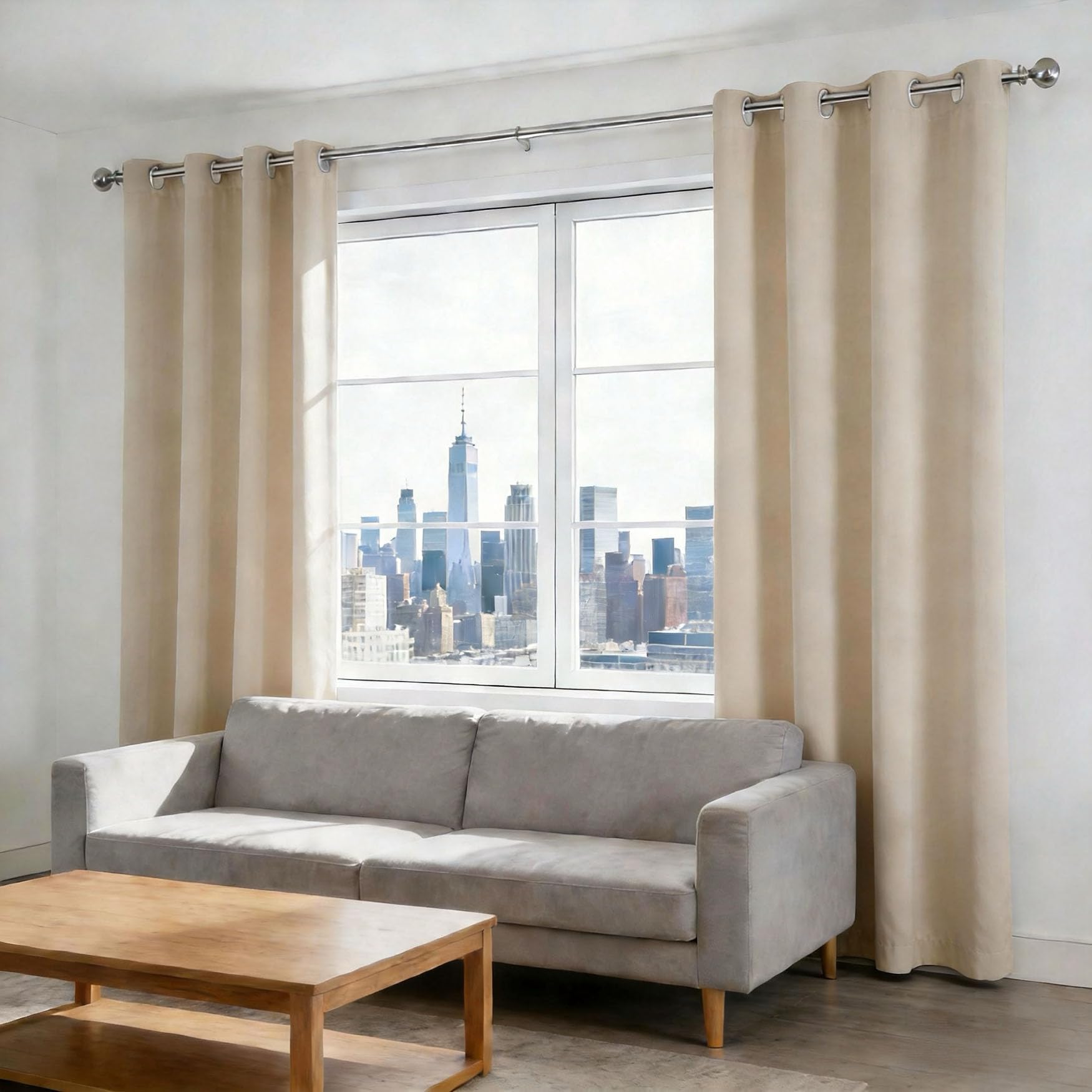 Rideau thermique beige 175x220 cm opaque à oeillets pour salon