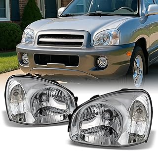 Fits Hyundai Santa Fe OE Replacement Chrome Housing Headlights Head Lamps - Pair Set