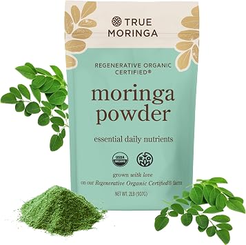 Organic Moringa Powder | 100% Regenerative Organic Raw Moringa Powder, Certified USDA Organic. Non-GMO 2lb