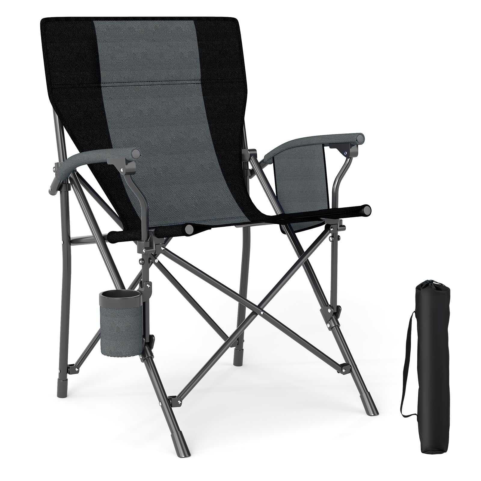 COSTWAY Folding Camping Chair, Lightweight Director Chair with Storage Pocket and Carrying Bag, Collapsible Lawn Seating Hunting Chairs for Beach, Patio & Yard (Black + Gray, 63 x 59 x 90 cm)