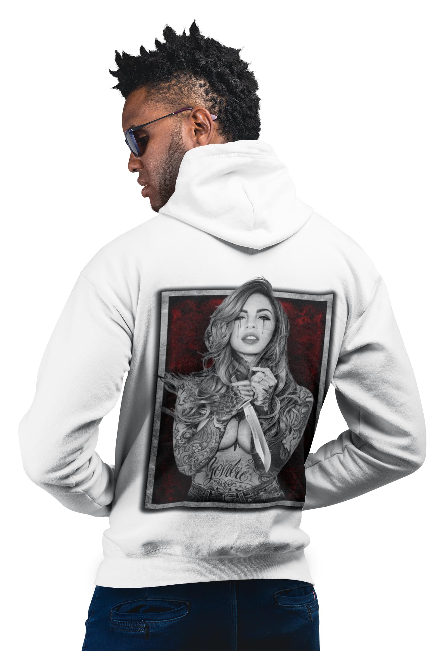 knut Fashion & Streetwear Kapuzenpullover Herren Backprint Tattoo Girl Realistic Motiv Männetr Hoodie mit Kapuze Outfit Rockiger Langarm Pullover Clothes Größen XS-5XL