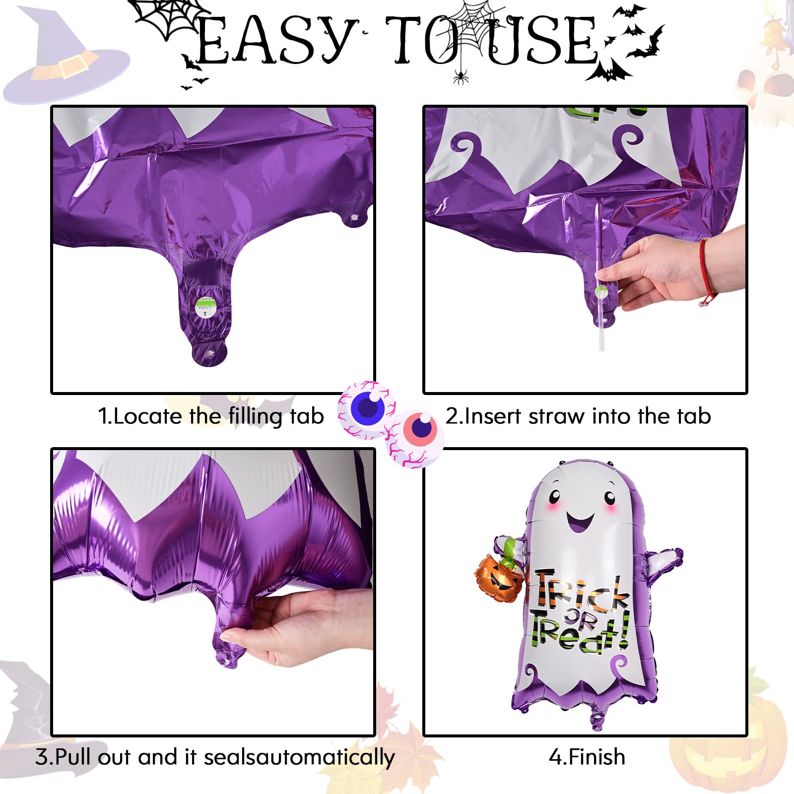 10 Pcs Halloween Boo Foil Balloons Set - Image 3