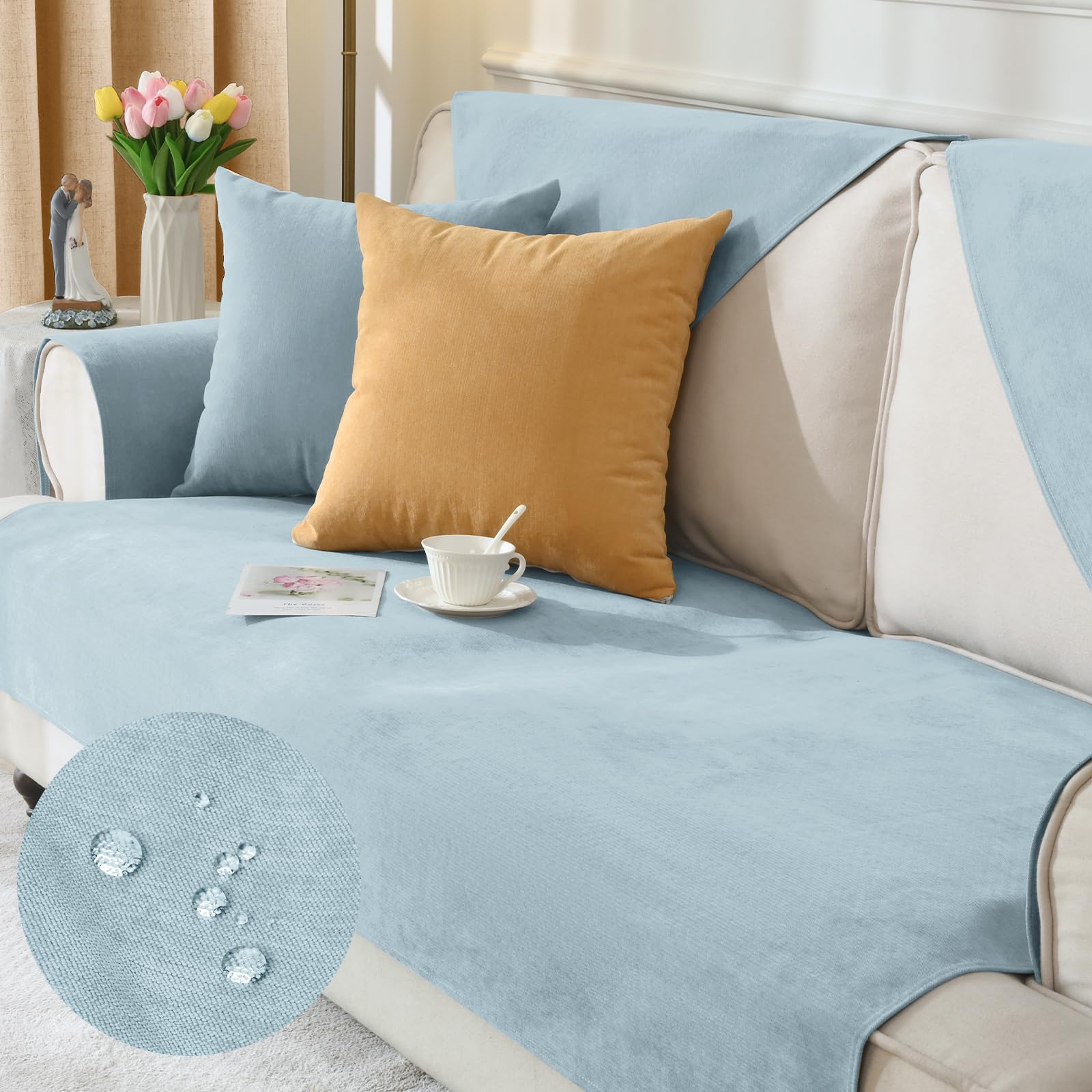 Alishomtll Funda de sofá de 1/2/3/4 plazas, universal, impermeable, para sofá esquinero, en forma de L, antideslizante, diseño de perro y gato, para salón (azul, 90 x 160 cm)
