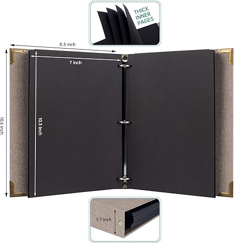 Miniatura 10 de AIOR Álbum de fotos de 60 páginas, kit de álbum de fotos de álbum de recortes de bricolaje, 3 anillos de papel negro extraíble, álbum de recortes de