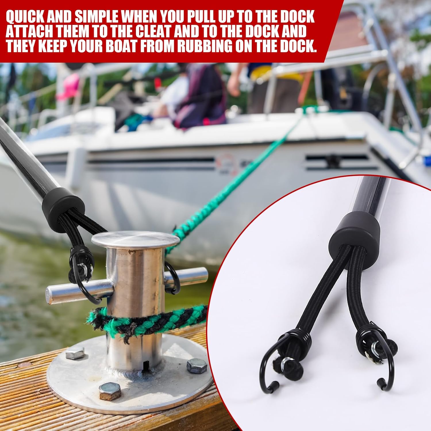 Tandefio 2 Pcs Dock Rods for Boat Docking 16 Inch Dock Boat Mooring Poles, Bungee Lines with Hook, Speedboat Accessories for Men Gifts