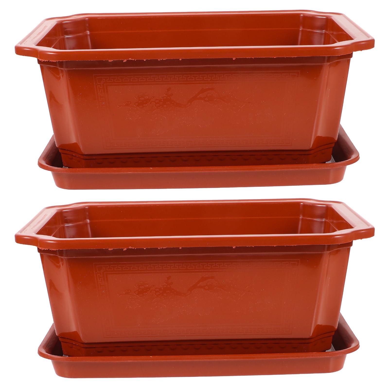 Alasum 2pcs Classical Bonsai Pot Garden Flower Pot for Transplanting and Garden Use Oval Plastic Flowerpot with Tray for Bonsai Plants Practical Elegant Creative Design