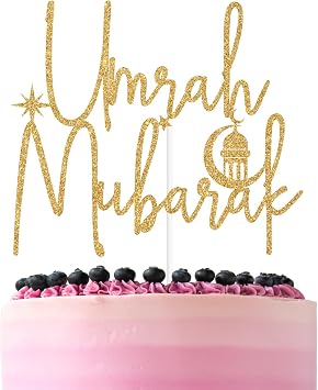 Gold Glitter Umrah Mubarak Cake Topper, Eid Mubarak/Ramadan Kareem, Eid Ramadan Muslim Islam Hajj Mubarak Festival Anniversary Party Decorations