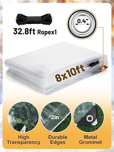 Miniatura 5 de 8x10 FT Clear Tarp Heavy Duty Waterproof for Patio Winterizing - 5 mil Anti-Tear Snowproof & Windproof Clear Plastic Tarps with Grommets for Winter