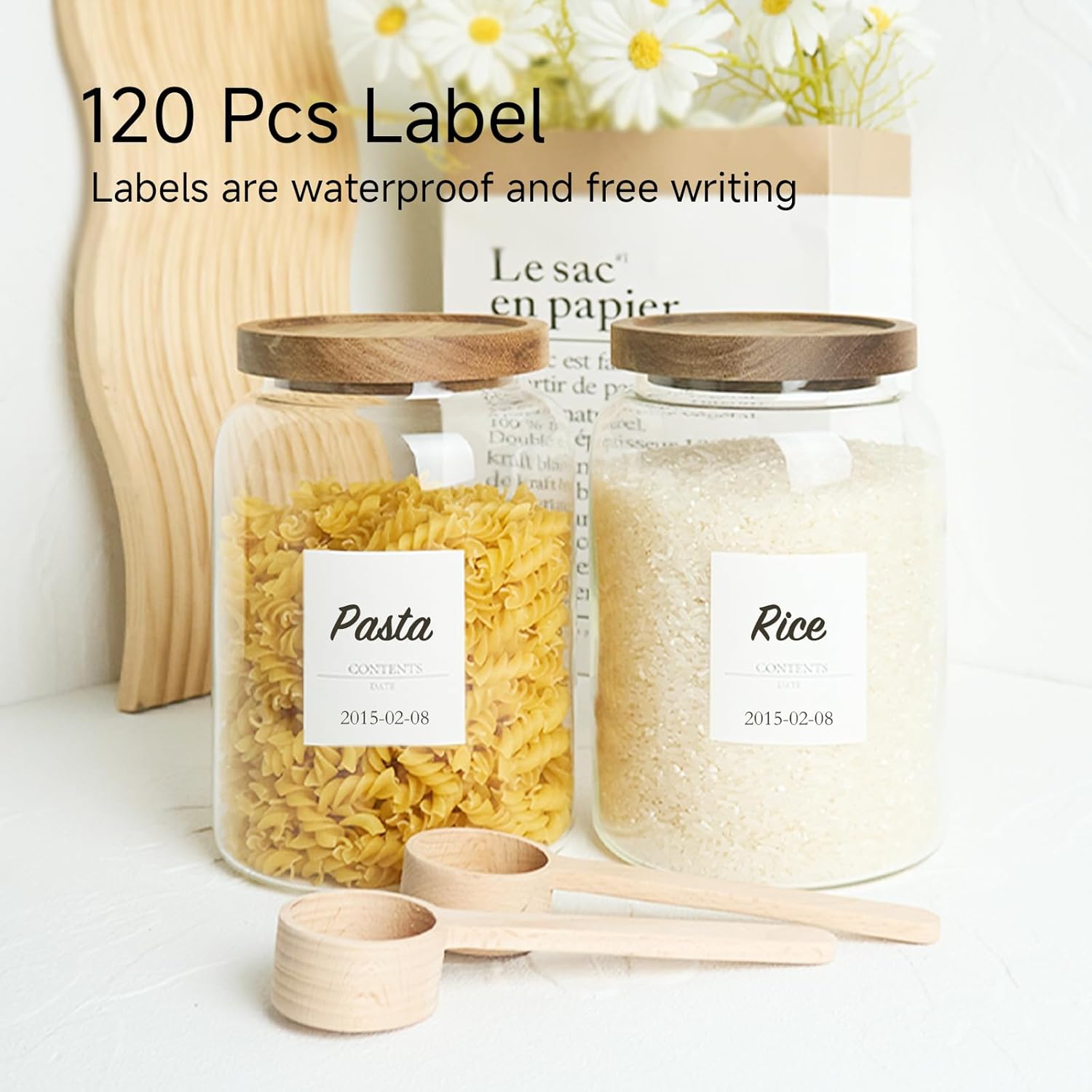 Large Glass Jars with Airtight Wood Lid and Spoon Flour Container Food Glass Jar for Kitchen Storage Canisters for Tea, Spice, Egg, Coffee, Storage Jar Sets (75 Oz, 2200ml) - Image 6