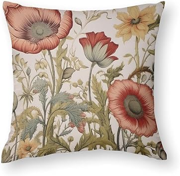 Flower Decorative Throw Pillow Covers 14x14 Inch Floral Farmhouse Cushion Cover Brown Rust Colored Floral Botanical Pattern Pillow Case for Couch Sofa Home Decor