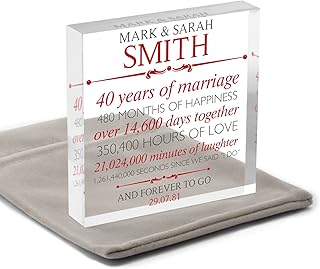 40th Wedding Anniversary Gifts for Couple Parents Mum and Dad Grandparents, Personalised 40th Anniversary Gifts for Husband Wife Him Her, Ruby Wedding Anniversary Gift, 40 Years Married, With Grey Bag