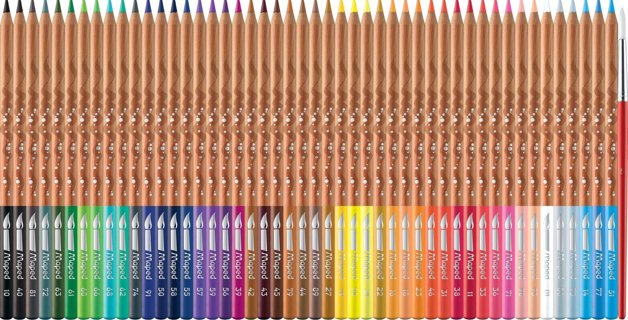 MAPED Boite Métal de 48 Crayons de Couleur Artistes Aquarellables avec Pinceau