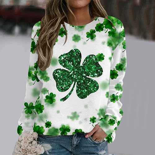 Miniatura 2 de Sudadera con estampado de trébol de la suerte para mujer camisetas del día de San Patricio sudadera de manga larga con estampado de trébol túnica de