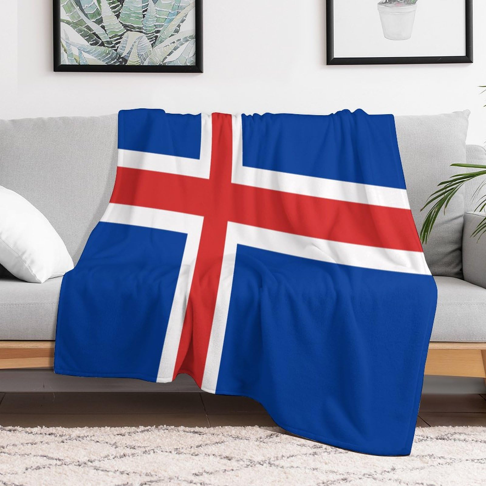 Couverture drapeau Islande 152x203 cm en peluche douce pour lit et canapé