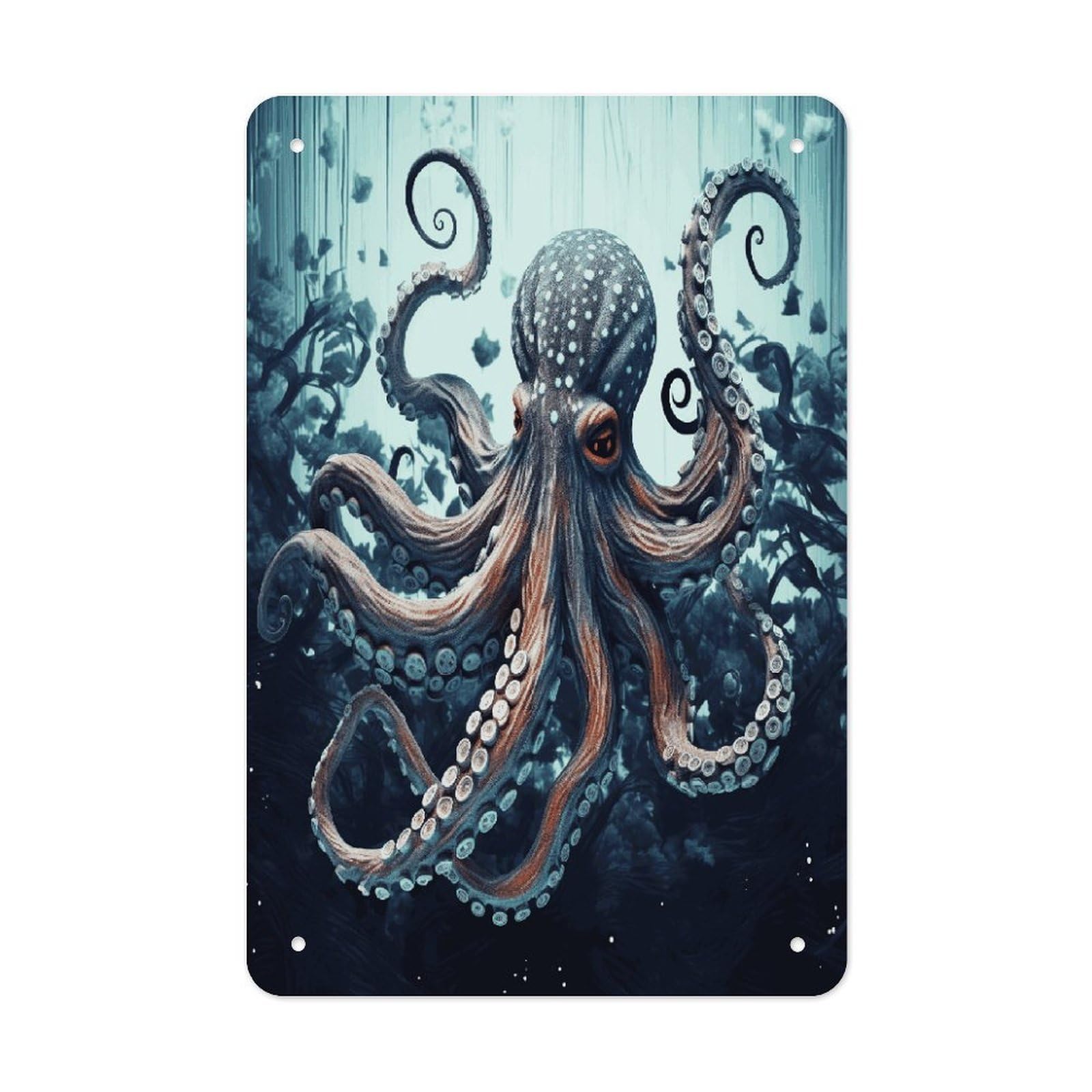 Cool Octopus Metal Tin Sign Funny Vintage Metal Signs Metal Art Poster Man Cave Decor Retro Tin Sign for Home Office Kitchen Bar Cafe Garden Wall Decor 11.8 X 7.9 Inch