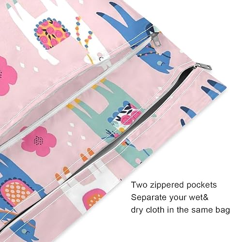 Miniatura 3 de ERKIES Cartoon Alpaca Wet and Dry Bags 2Pcs Waterproof Reusable Multifunctional Organizer with Zippered Pockets Can be Used for Beach Travel Gym
