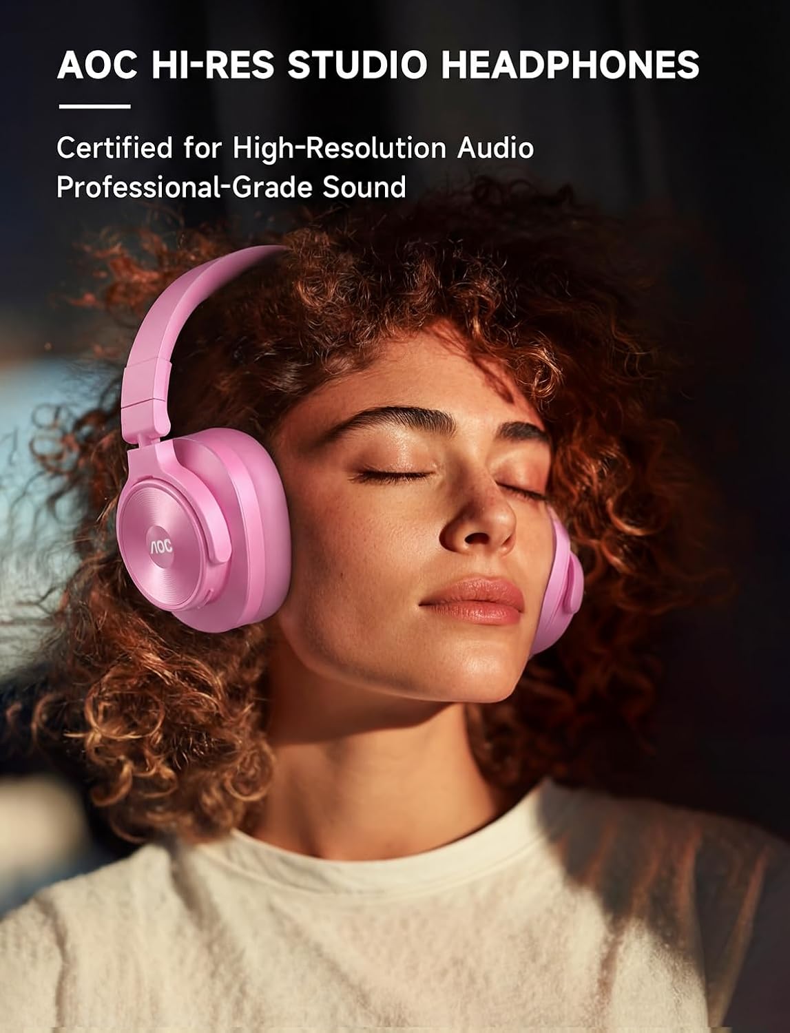 AOC Bluetooth Over Ear Headphones, Wireless Studio Monitor & Mixing DJ Headphones with 72H Playtime, Hi-Res, Built-in Mic, 3.5mm/6.35mm Wired Audio Jack for Guitar AMP, Podcast, PC Gaming - Pink