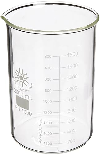 United Scientific BG1000-2000 - Vaso de vidrio de grado de laboratorio de borosilicato Vaso de precipitados de forma baja estilo Griffin Graduado United Scientific BG1000-2000 - Vaso de vidrio de grado de laboratorio de borosilicato Vaso de precipitados de forma baja estilo Griffin Graduado