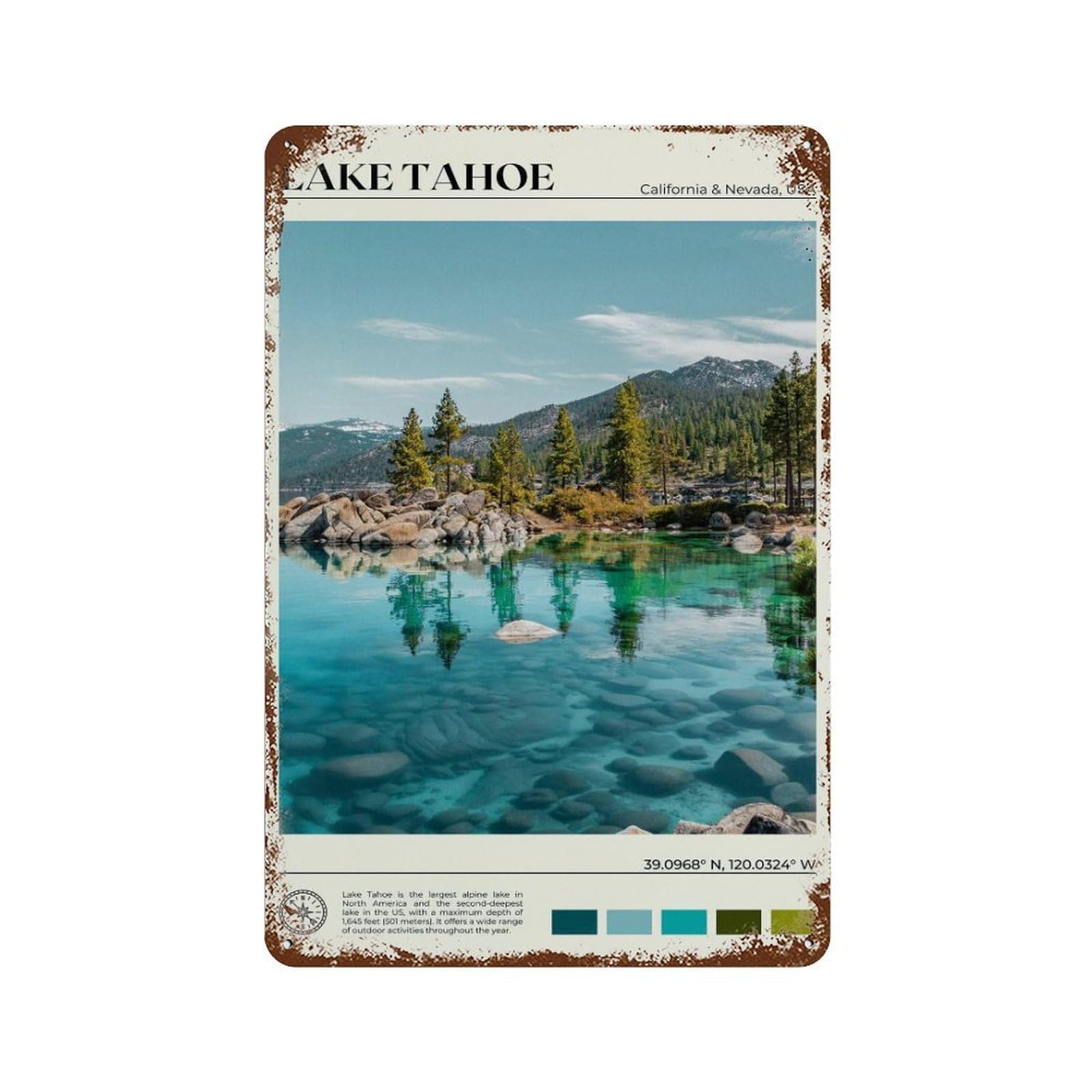 xiaoxiaoshen Real Photo Lake Tahoe Decor Wall Decor Art Metal Tin Poster Modern Home Decor Art Home Bar Shop Decorations Vintage Sign 30x20cm
