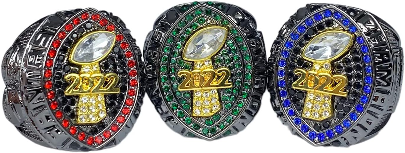 2022 Fantasy Football Championship Trophy Ring | Black Gunmetal Plated Award for Fantasy Football League Winner | Color Stones
