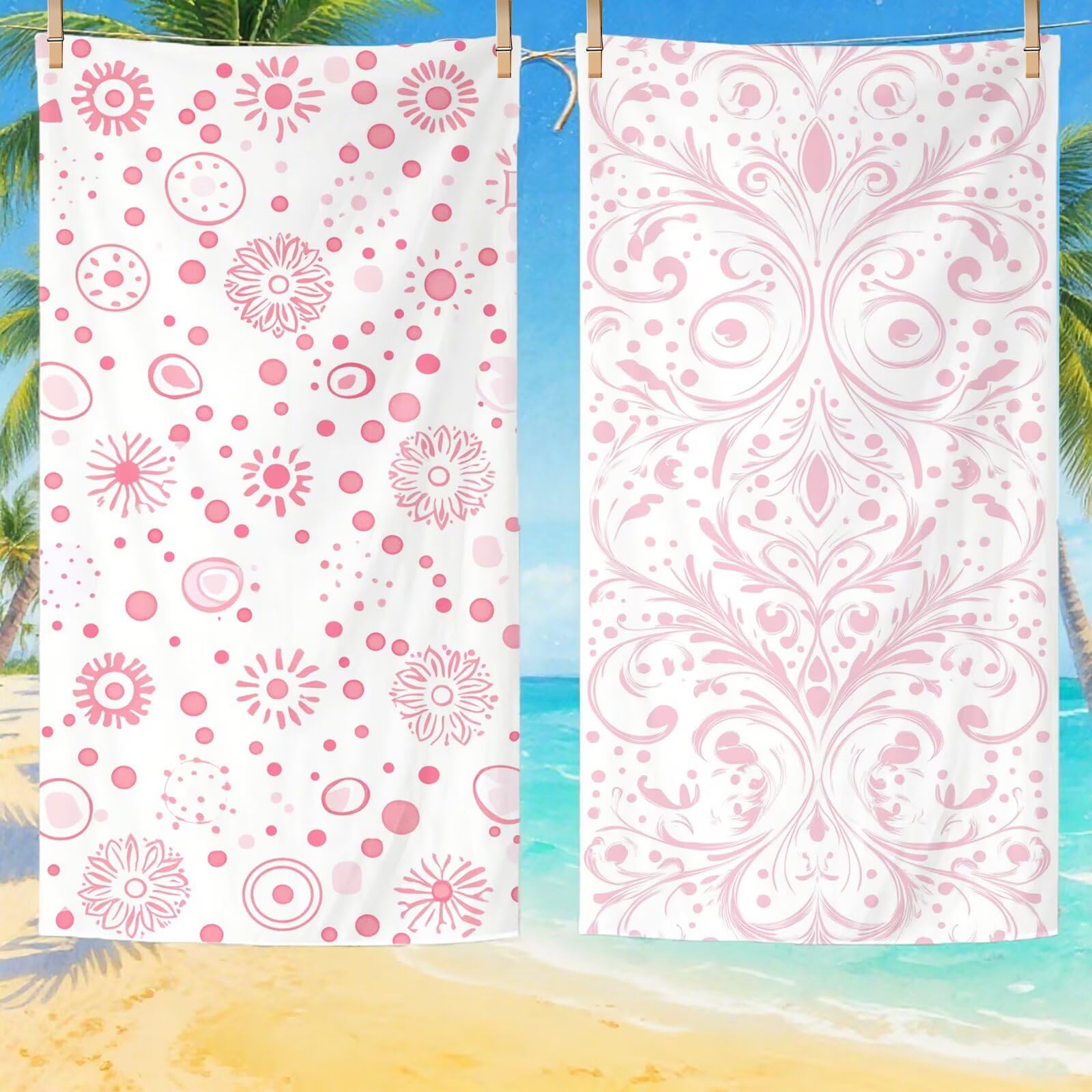 Serviette de Plage XXL 100x200 cm,Rose Serviette Plage Microfibre avec Séchage Rapide, Anti-Sable, Absorbante Fonction Design pour Vacances Piscine Pique-Nique Voyages Yoga, Cadeau Femme Q-659