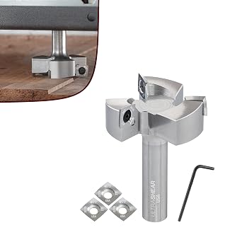 Slab Flattening Router Bit Kit with Extra Inserts, Spoilboard Surfacing Bit with Replaceable 4-Sided Carbide Inserts that Rotate, 1/2" SH | 2" CD