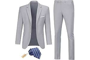 Men's Grey Prom Suit: 2-Piece Groomsmen Tuxedo with Tie for Weddings and Graduations