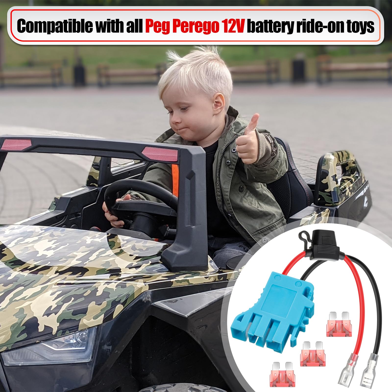 Saillong 1 Pack 12 AWG Wire Harness Connector Replacement Compatible with Peg-Perego 12 Volt SLA Battery Ride On Vehicle Boys and Girls Riding Toys, Connector Wire with Fuse
