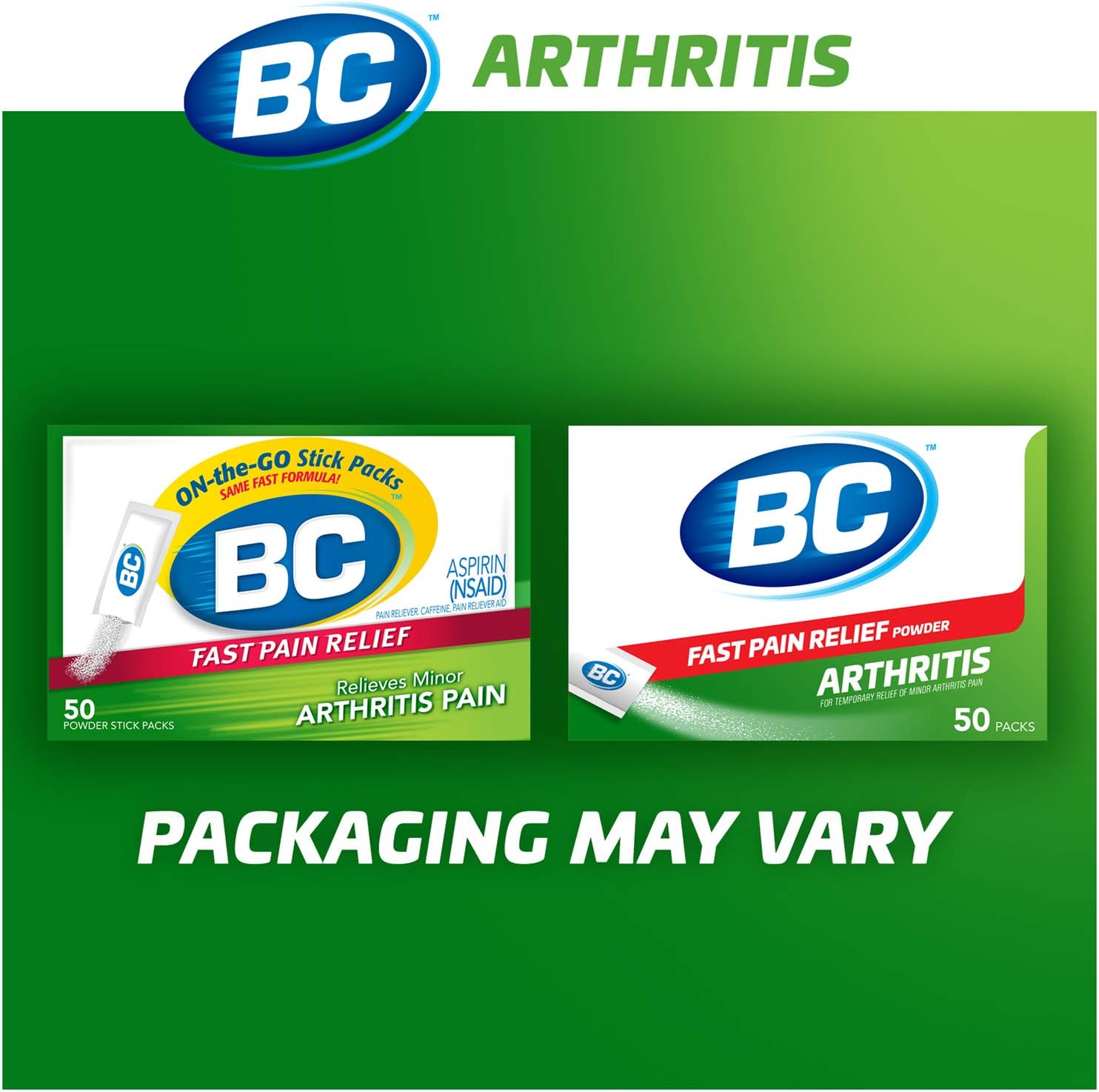 BC Powder Fast Pain Relief Arthritis Aspirin (NSAID) & Caffeine 50 Count : Everything Else