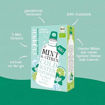 Cupper Bio Cold Water Infuser Box 3 Varieties 30 Tea Bags Mint Lemon-Ginger & Currant Water with Flavour Plastic-Free Fair Trade