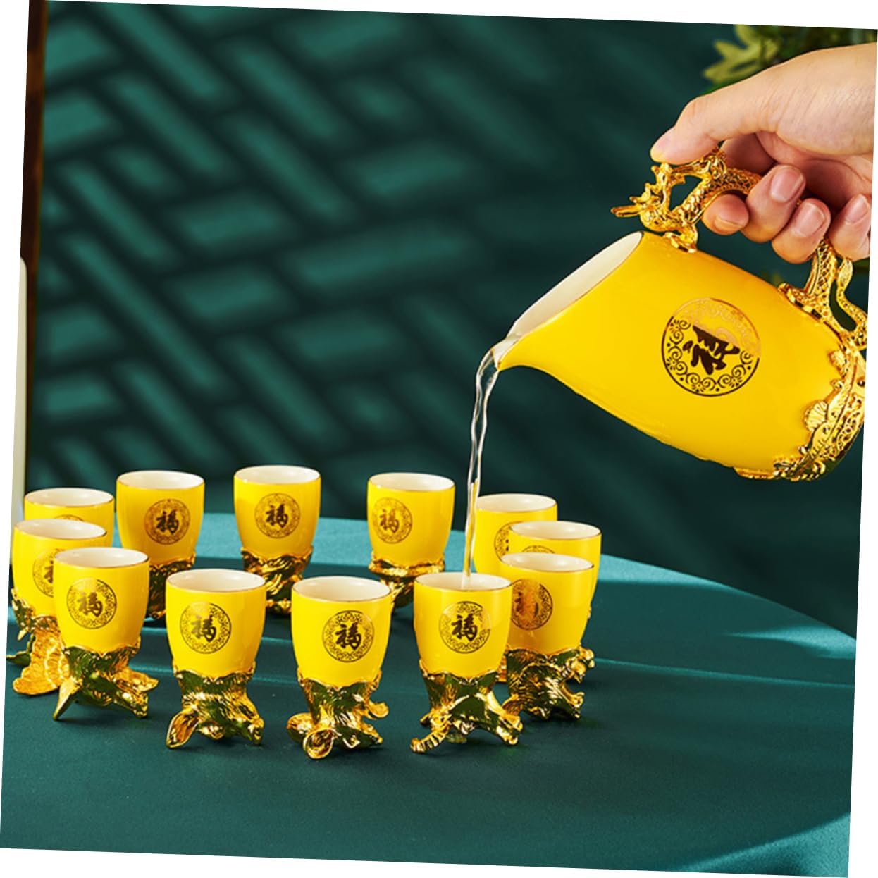 Alipis Chinese Style Liquor Drinking Kit Ceramic Wine Glasses Gold Plated Zodiac Animal Decor Set