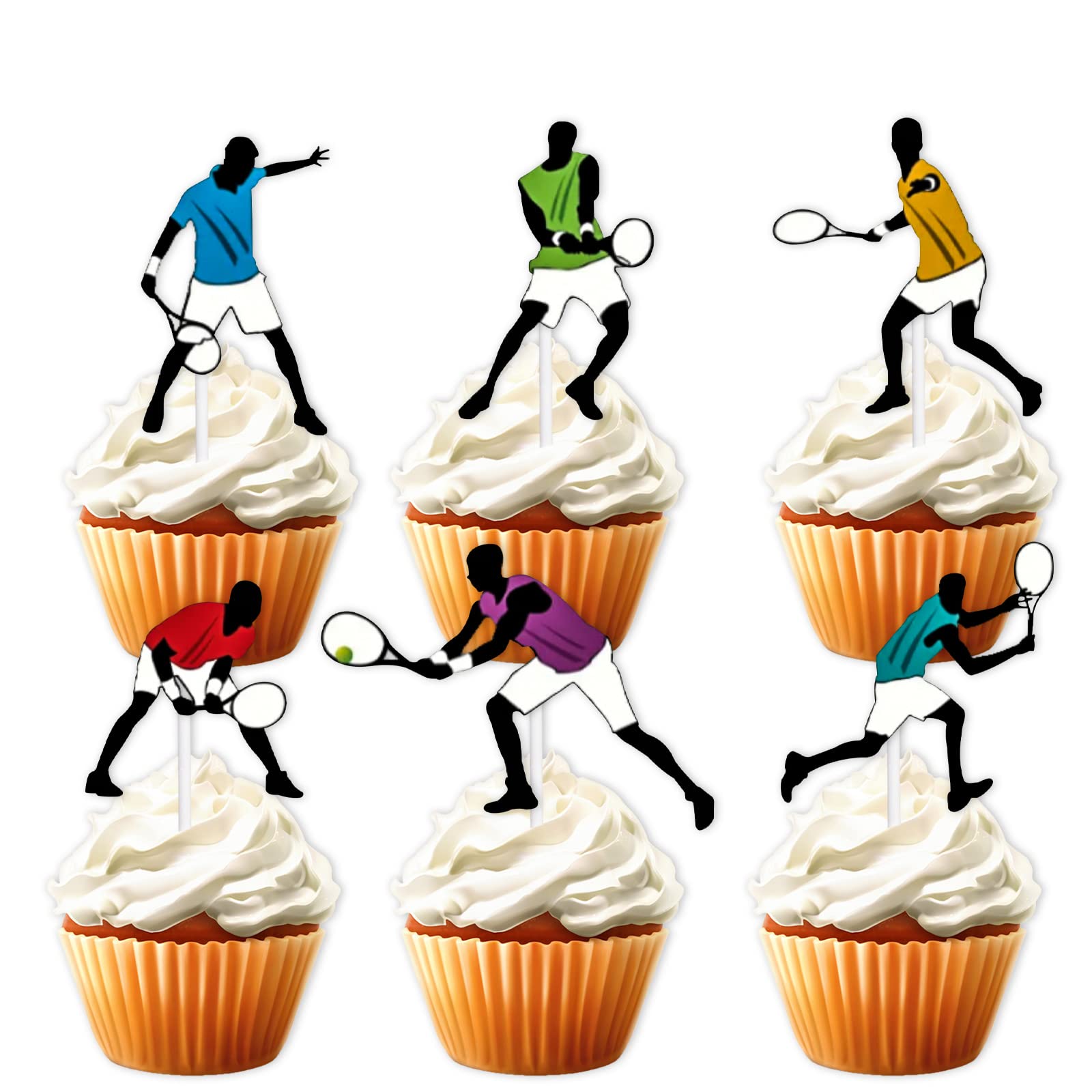 Morndew 24-PCS Black Tennis Cupcake Toppers - Sport Themed Party Decorations For Birthdays & Showers