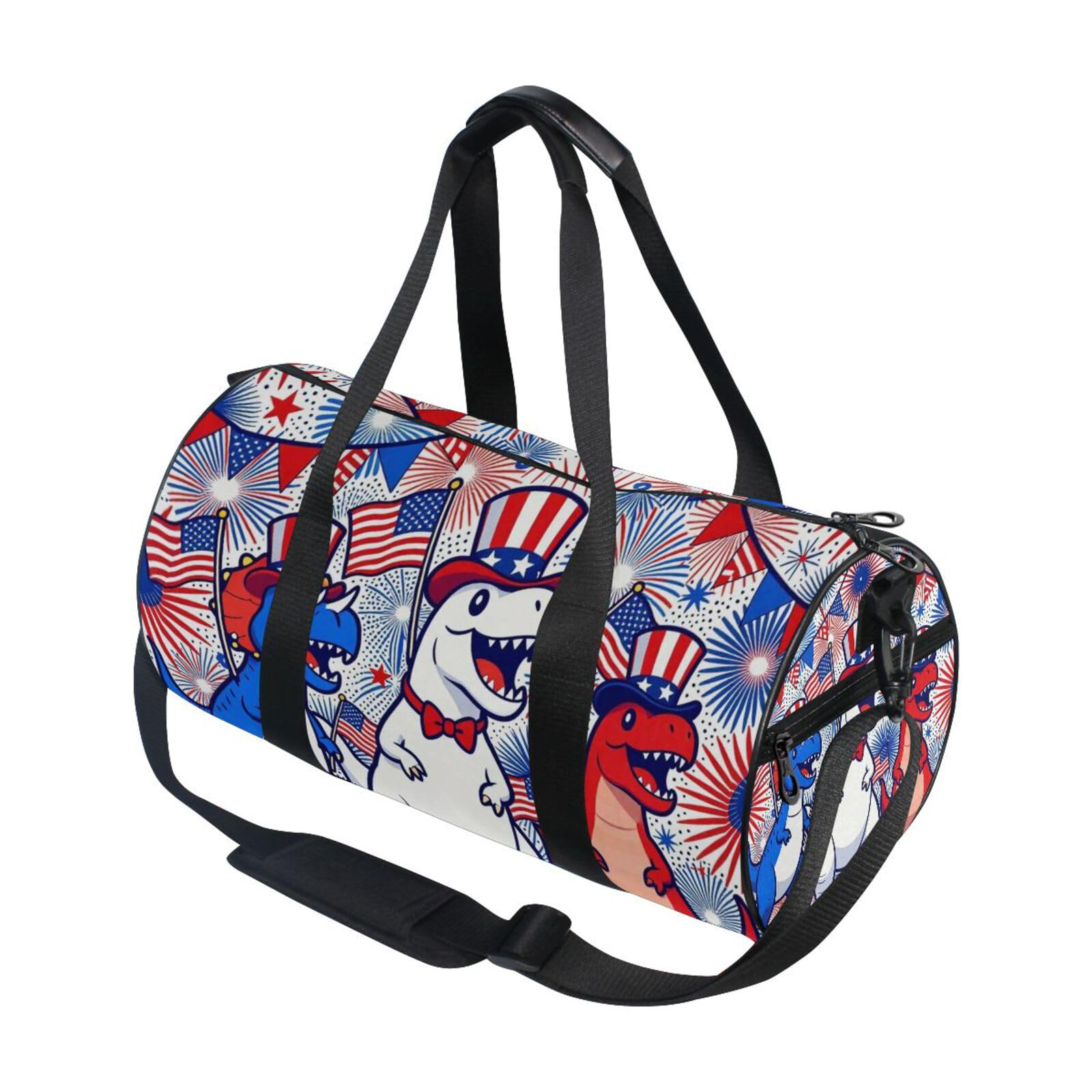 Bolsa de gimnasio ligera y espaciosa con motivos patrióticos de T-Rex para entrenar 7