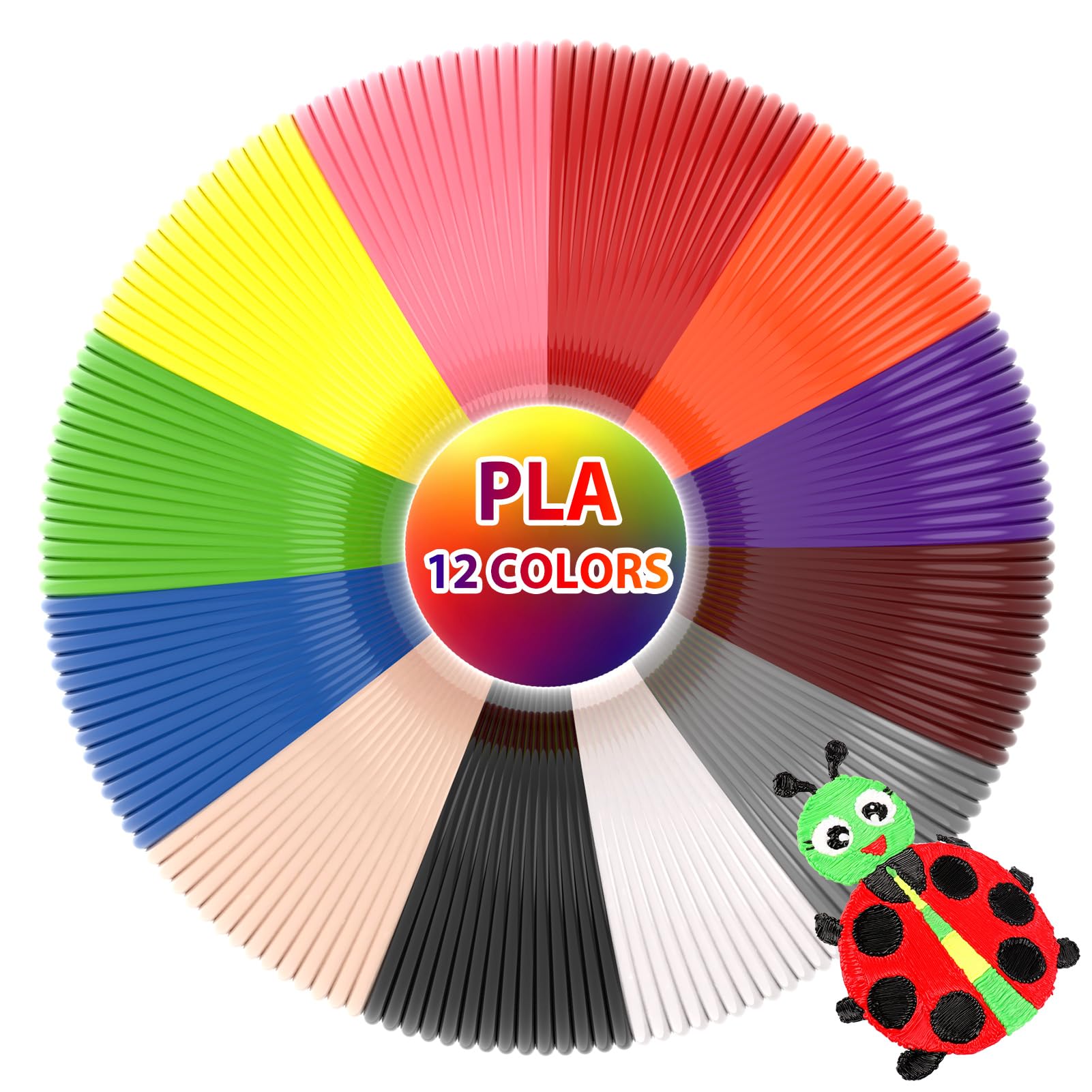 3Dgenius 12 Colors 3D Pen Filament 1.75mm PLA, Each Color 10 Feet, Total 120 Feet 3D Pen Filament Refills 3D Printing Pen Refills with High-Precision Diameter Not Compatible with 3Doodler Pen