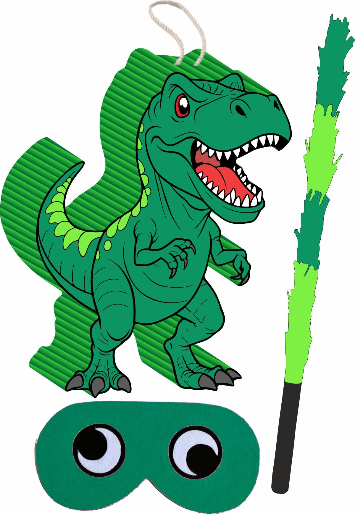Piñata cumpleaños infantil hecha a mano Dinosaurio Tiranosaurio T-Rex (Verde, Grande 60x45x10 Centímetros)