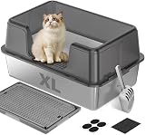 Stainless Steel Cat Litter Tray, 60 x 40 x 30 cm, Open Stainless Steel Litter Tray, Stainless Steel Litter Box with Cat Litter Mat and Cat Litter Scoop, Does Not Stick to Residue, Does Not Drag Odours - 1