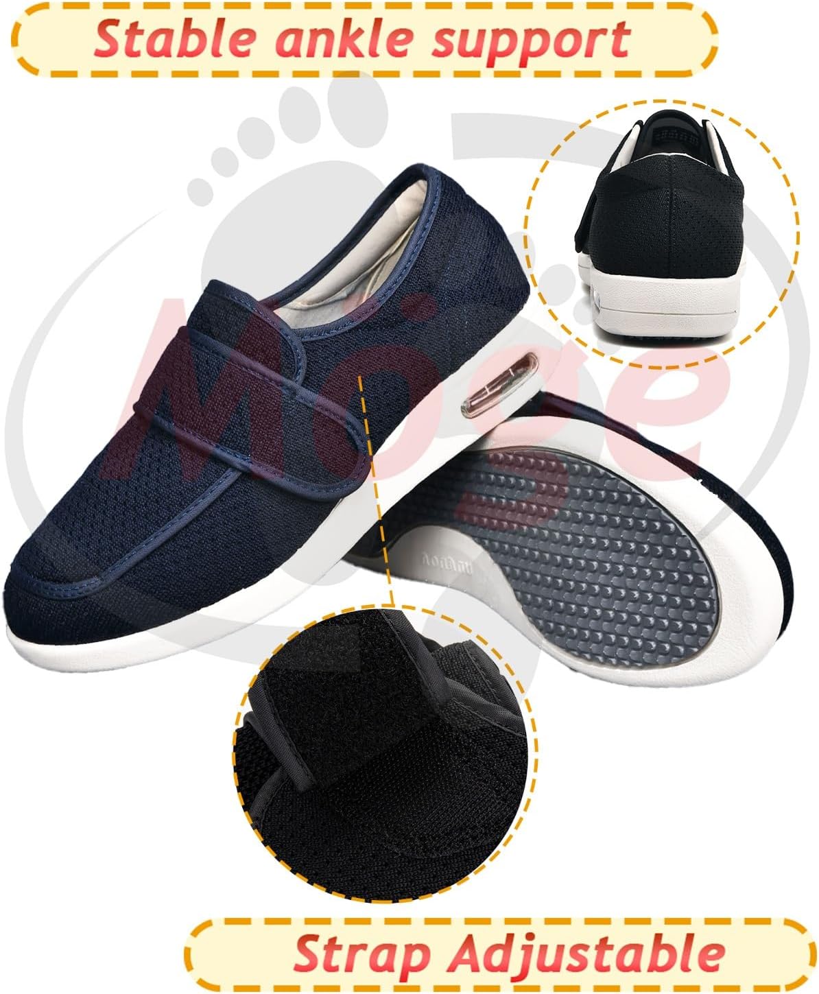 Swollen Feet Shoes, Mens Wide Fit Slippers Diabetic for Men Width Orthopedic Slip-on Adjustable Closure Extra for Ladies