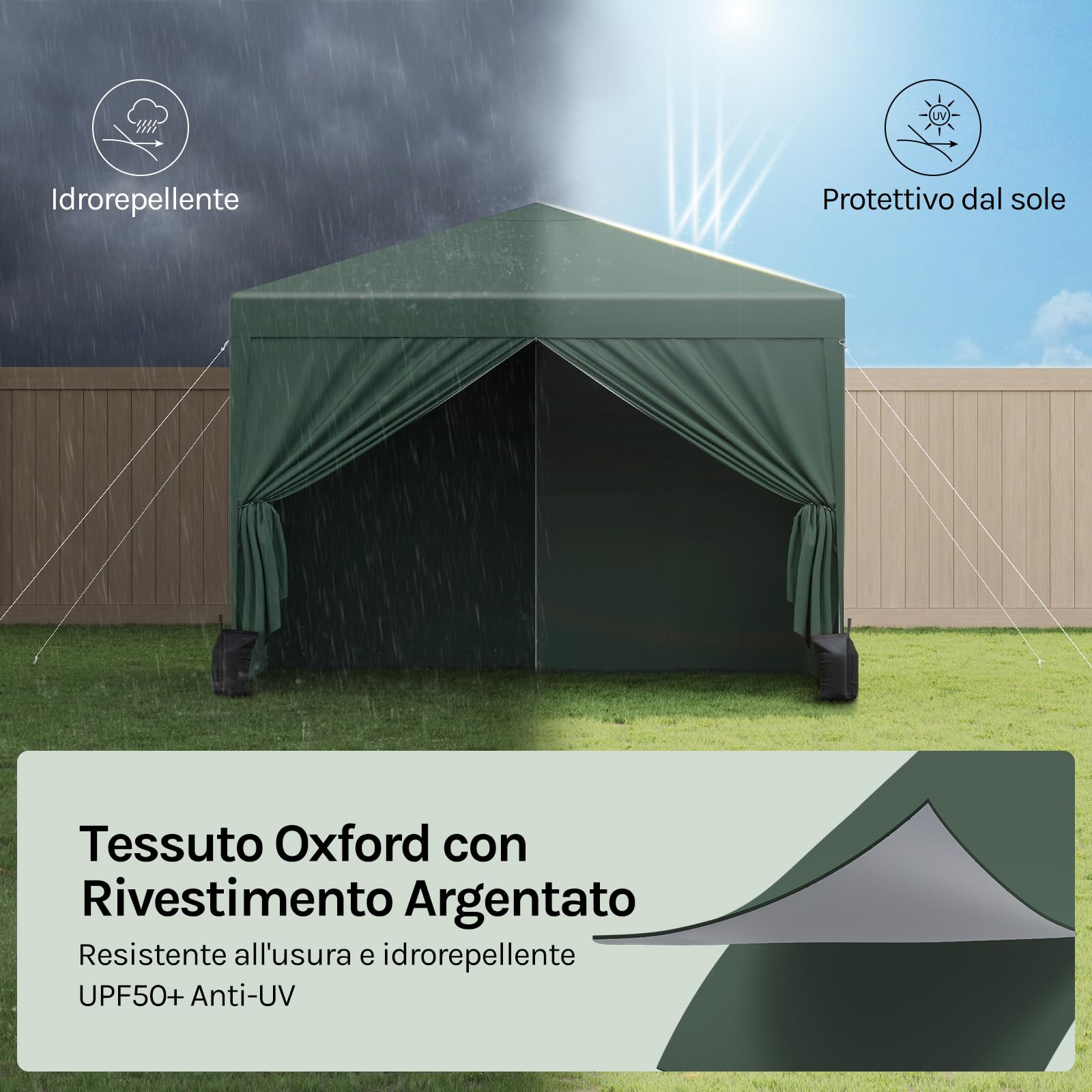 WOLTU Gazebo da Giardino Tendone 3x3m Pop up con sacchi di sabbia Verde | UPF 50+ UV, impermeabile, altezza regolabile, stabile, con borsa trasporto, Giardino