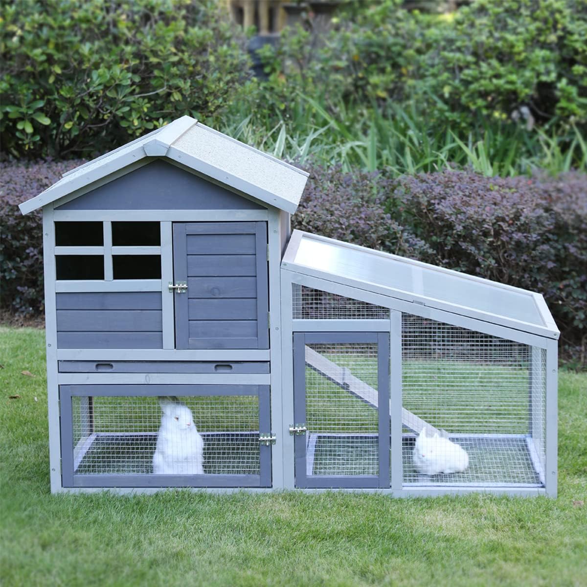 Merax Rabbit Hutch Indoor and Outdoor,Rabbit cage with Deeper No LeakageTray, Bunny Cage with Removable Bottom Wire Mesh & PVC Layer, Upgrade Version