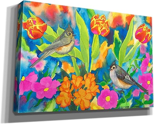 Miniatura 2 de Epic Graffiti Carissa Luminess, arte de pared en lienzo con texto en inglés "Titmouses and Tulips" (18 x 12 pulgadas)