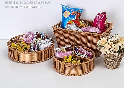 Vista 21 de Cesta de pan de mimbre de polietileno de 12 pulgadas, organizador de almacenamiento de alimentos tejido a mano, frutas, verduras y aperitivos, cesta