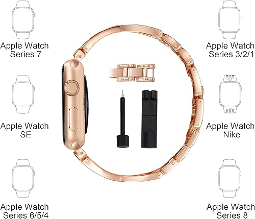 Miniatura 7 de Correa de reloj compatible con Apple Watch SE, Series 6, 5, 4, 3, 2, 1 de 1.496, 1.575, 1.654 y 1.732 pulgadas, correa de repuesto de metal con Oro
