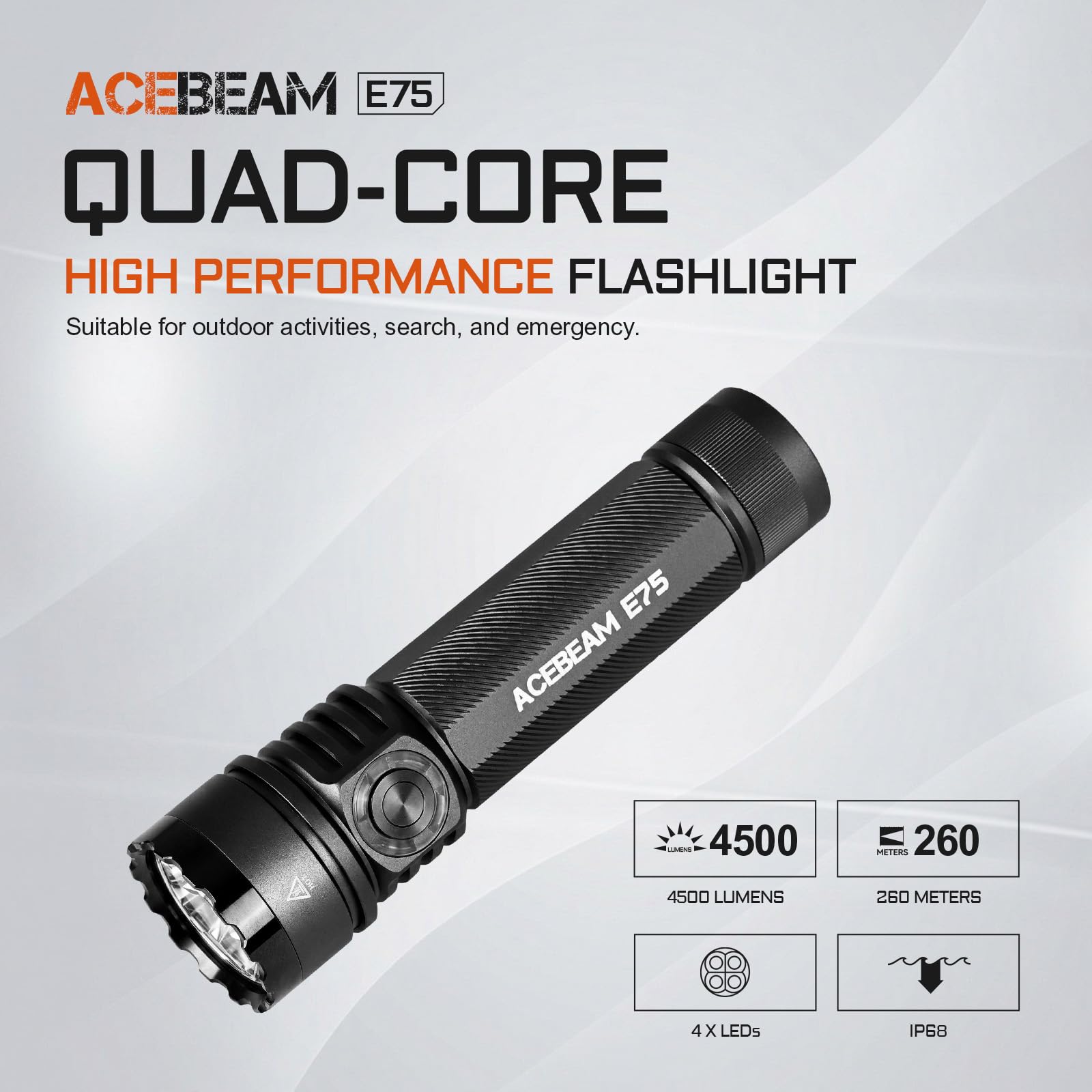 ACEBEAM E75 4500 High Lumens Flashlight with Magnetic Base, Super