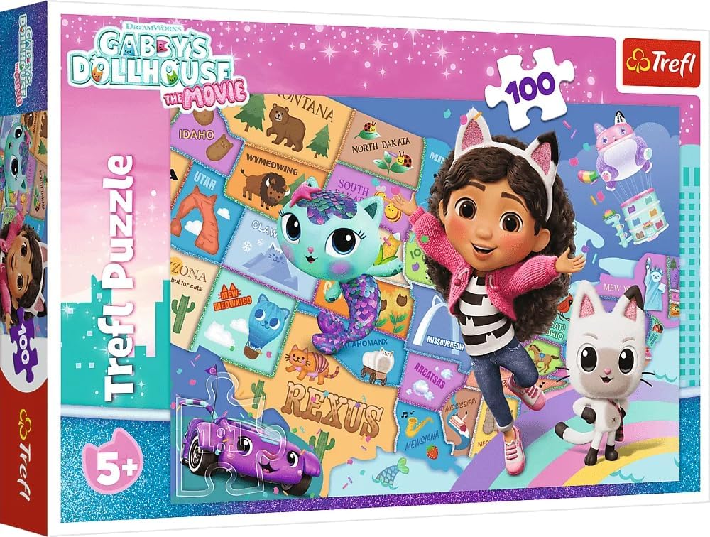 Trefl - Gabby's Dollhouse, Friendship in the Cat House - 100-Piece Puzzle - Colourful Puzzle with Fairy Tales for Children from 5 Years